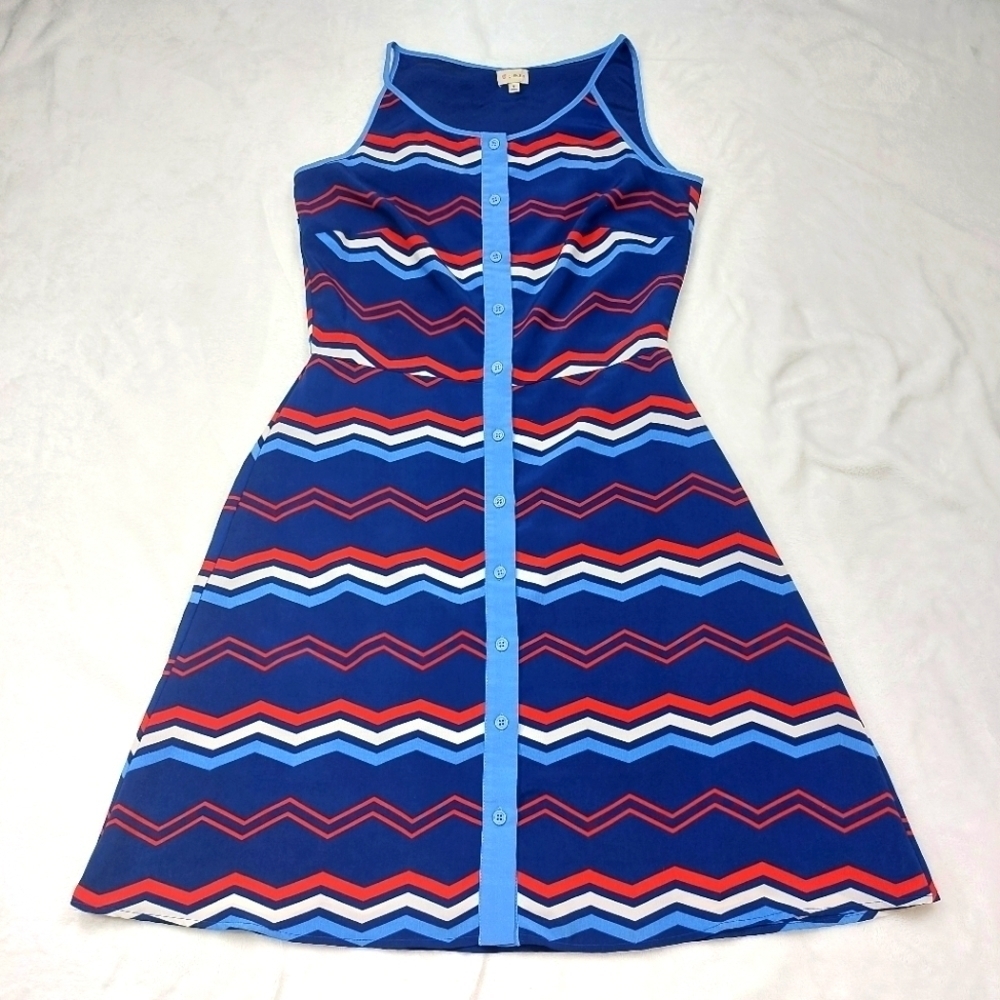 CREMIEUX WOMEN'S BLUE AND RED SLEEVELESS CHEVRON A LINE DRESS SIZE 4